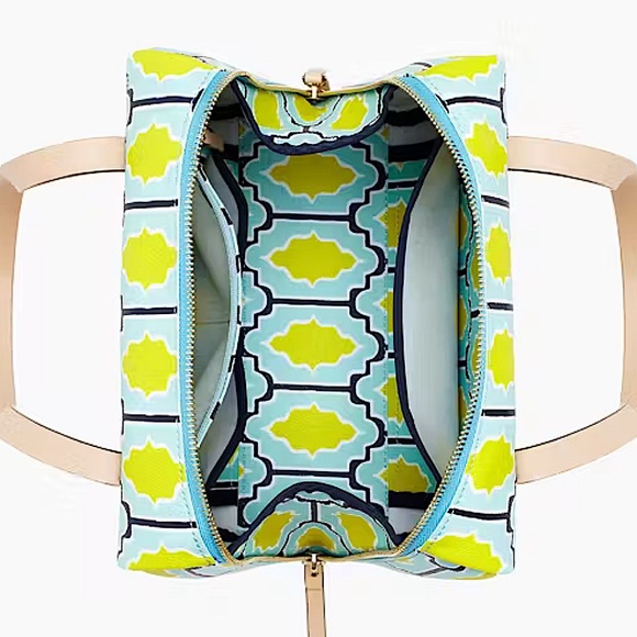 Kate Spade Cabana Tile Damien Bright Blue Green Graphic Satchel Rare - Picture 4 of 15